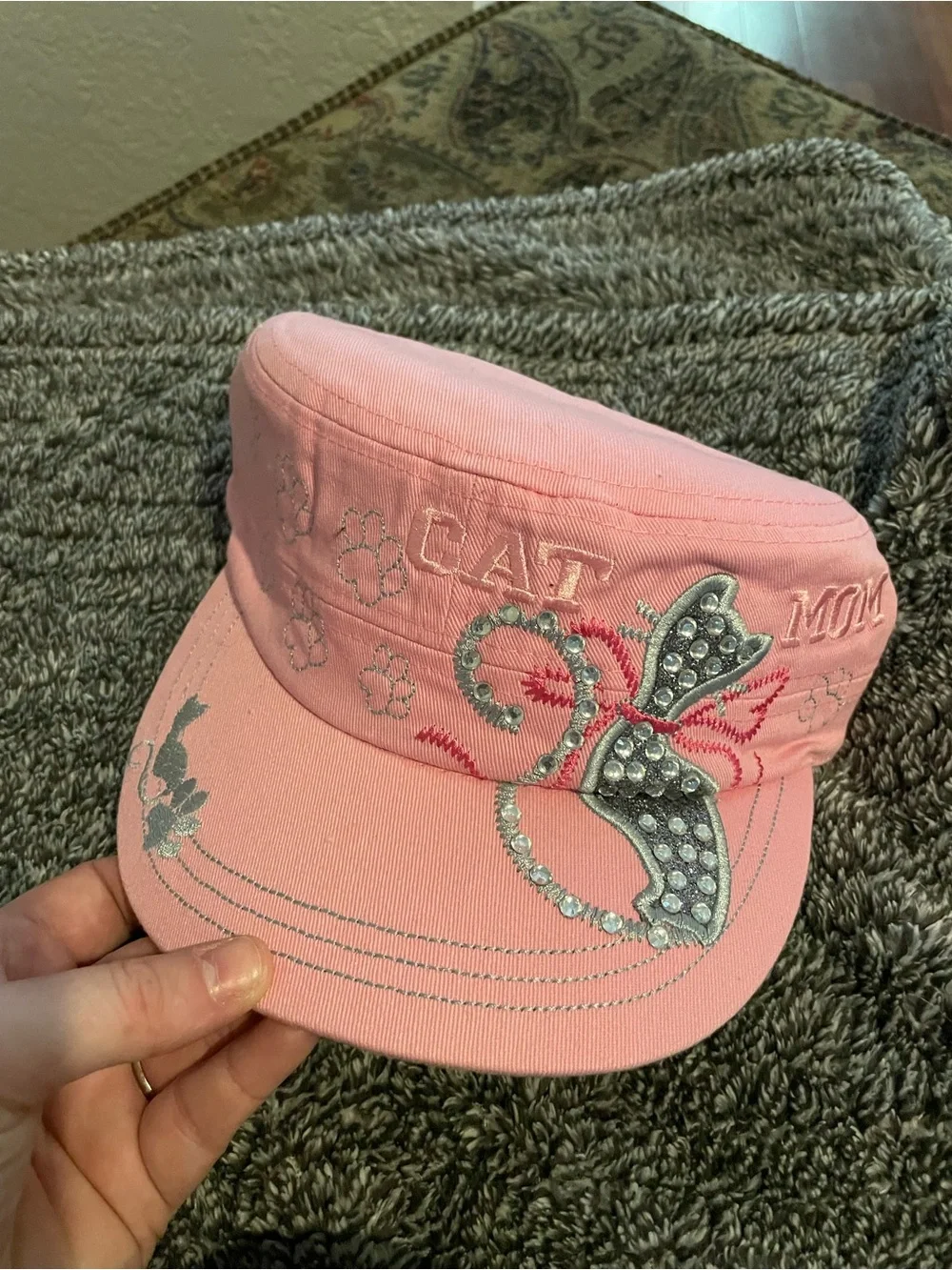 Teens - Women’s Paw Print Embroidered Cadet Cap - Black, Pink, Purple